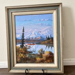 Vintage Oil Painting On Canvas Alaska Landscape by W. Cross 19/24 Inches Framed 
