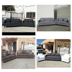Brand NEW Sofa and Loveseat Set Black  Smoke, Mocha  And Grey And White Fabric COUCHES  (Chairs Available) 