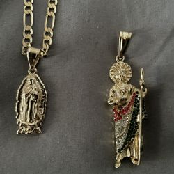 14kt Gold Chain With Virgin Mary And St Judas Pendants