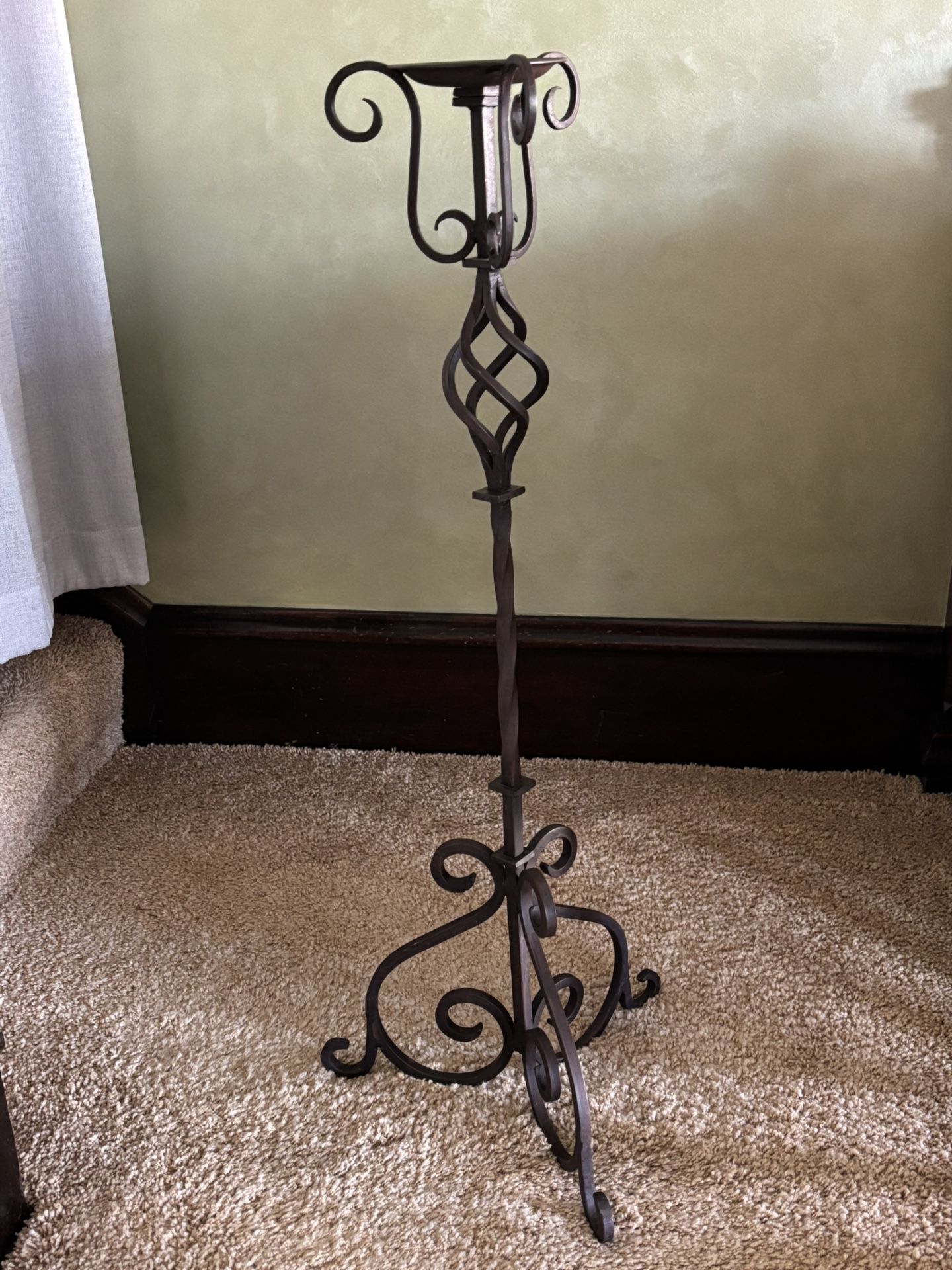 Twisted Wrought Iron Freestanding Floor Candle Holder 35” Tall