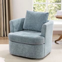 32"W Modern Chenille Swivel Barrel Armchair, Blue