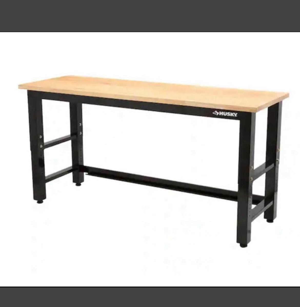 Husky 8 ft Adjustable Height Solid Wood Top Workbench In Black