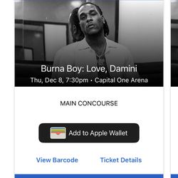 Burna Boy Tickets  Capital One Arena Sec 111