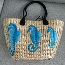 Seahorse woven tote bag 