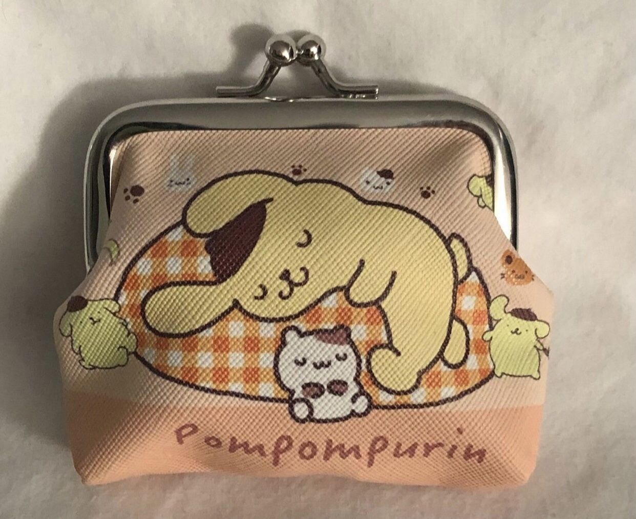 Hello Kitty PomPomPurin coin purse small peach. 4” ”WX 3-1/“H