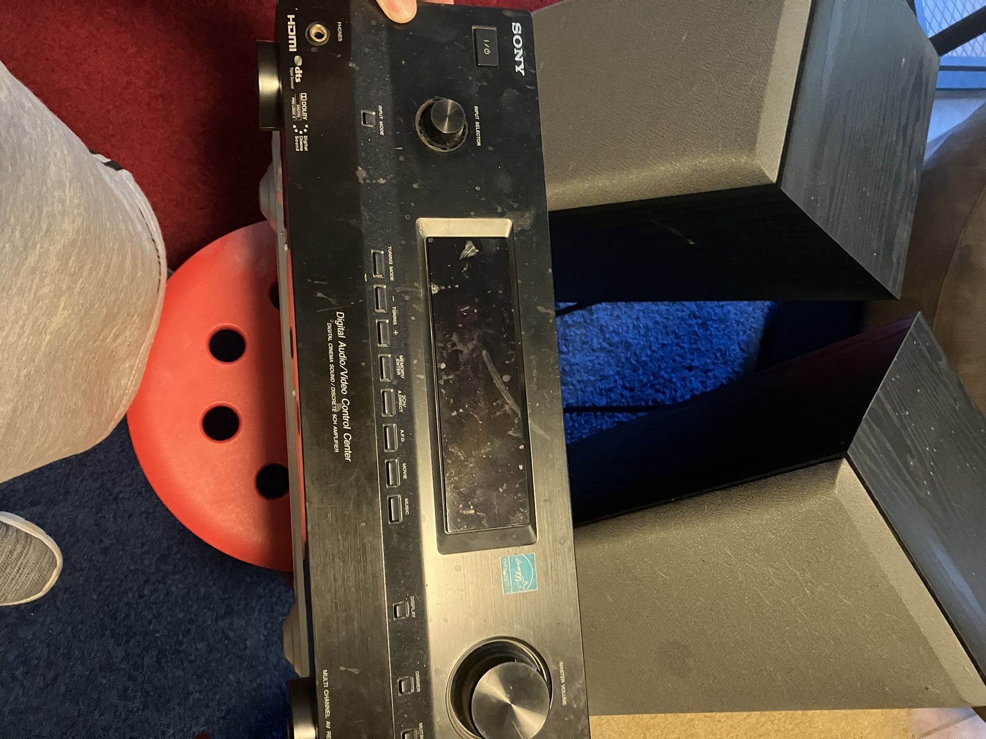 Stereo Receiver, 2 Speakers With Stands, And A Ce