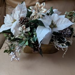 White And Gold Poinsettia Holiday Arrangement