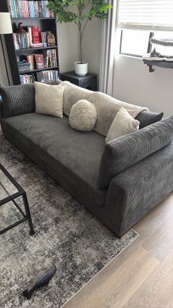 Gray corduroy couch from Wayfair