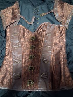 Steampunk Brocade Corset with Shoulder Armor