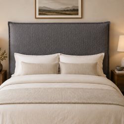 West Elm Upholstered Headboard – Queen/Full Size – Gray Fabric – Removable Cover
