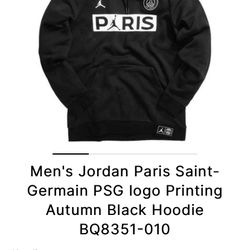 Mens Men Jordan Paris Saint Germain PSG Black Hoodie