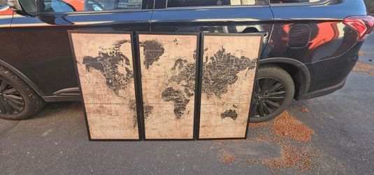 Vintage Style World Map Wall Art – 3 Panel Set