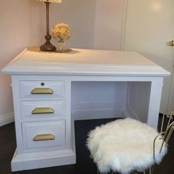 Beautiful Heavy Solid Wood White & Golden Desk 