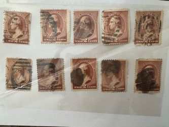 10 United States two-cent stamps.