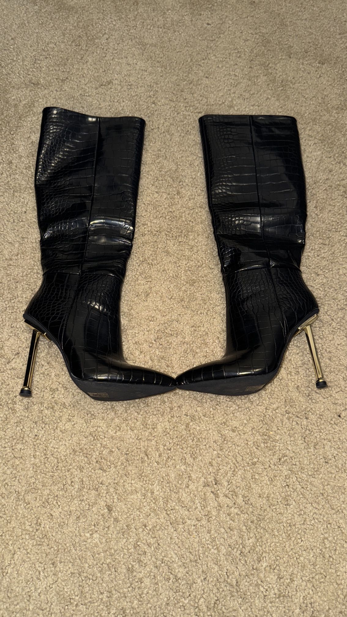 Black Croc Calf High Boots