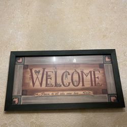 Dark Green Wood Framed Glass WELCOME Art 21 1/4” X 11 1/4”