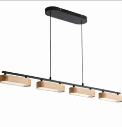 NEW IN BOX-43.3" Linear Island Lights for Kitchen, 32W Wood Chandeliers for Dining Room, LED Rustic Dimmable Lighting Fixture for Farmhouse, 4-Light P