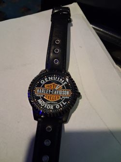 Harley-Davidson Motor Oil Watch Black Leather Strap