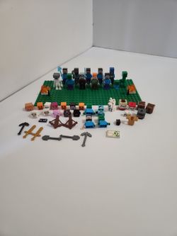 Lot Of 12 Authentic Lego Minecraft Minifigures Plus Weapons, Accessories, Parts