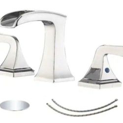 8 in. Widespread Double Handle Brass Waterfall Bathroom Sink Faucet with Pop-Up Drain Assembly Kit in Polished Chrome