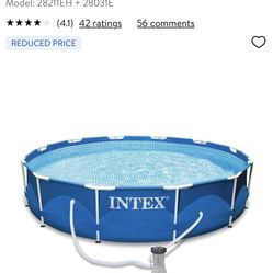 New in box, Intex 12" x 30" Metal Frame Set Above Ground Swimming Pool with Filter & Cover