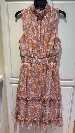 1.State sleeveless blush pink paisley smocked mock neckline and tiered ruffled skirt size 12