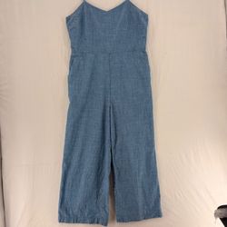 J.Crew Women's Size 8 Blue 100% Cotton Chambray Wide Leg Cropped Jumpsuit