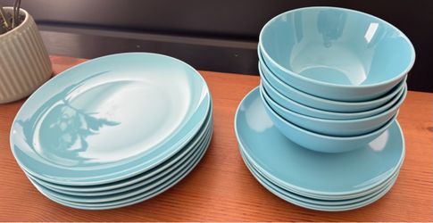Teal Blue Dinnerware Set – Plates and Bowls