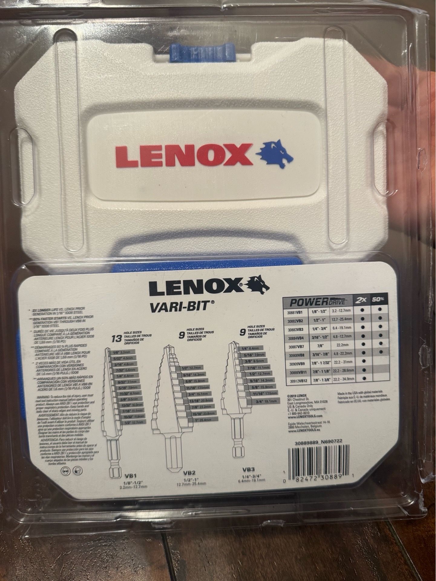 Lenox Vari-Bit 3-Piece Step Drill Bit Set VB1 VB2 VB3 - New in Package - 1/8” to 1”
Lenox Vari-Bit® 3-Piece Step Drill Bit Set (Model #9) This