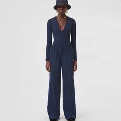 NWT Burberry TB Monogram Print plunging neckline Long-Sleeve Bodysuit in XS