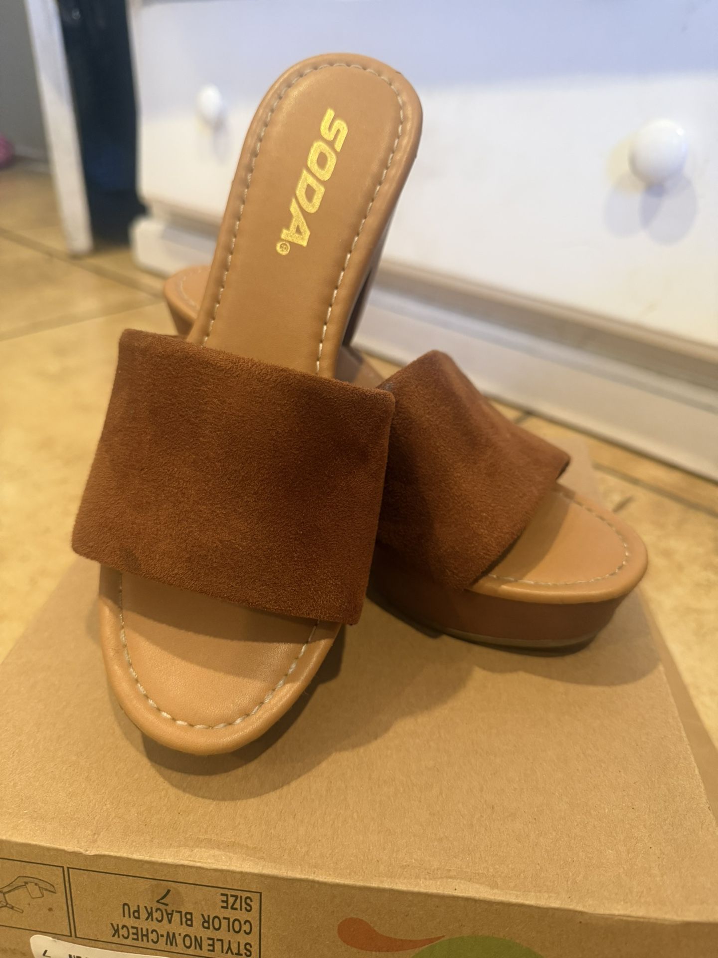 Brown Platform Slide On Wedges