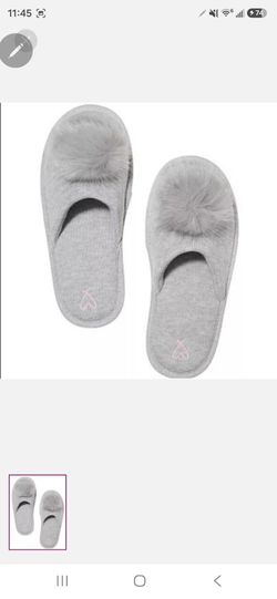 Victoria's Secret Light Gray Pom-Pom Slide Slippers Large 9/10 New NWT