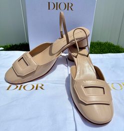 DIOR DAY SLING BALLERINA PUMP NEUTRAL BEIGE CALF PAT. LEATHER LOGO SZ 38.5 NEW