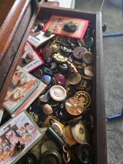 Antique thread box and buttons