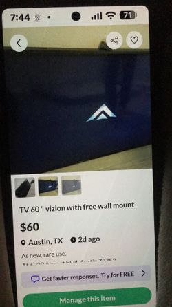 Smart TV 60” Vizio with free wall mount