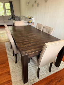 Dark Wood Dining Table Set w/ 6 Chairs – Heavy & Solid