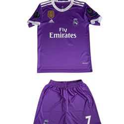 Ronaldo #7 Real Madrid 2016-17 Champions League Final Purple Short Sleeve Kids/Youth Jersey Set Size Small Medium Large XL 2XL