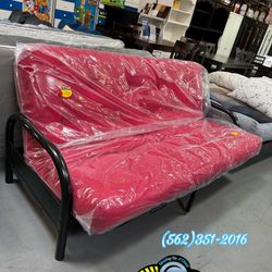 New Futon Foldable Sofa Bed Cama Red & Black Metal Base 