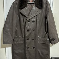 Vintage Brown HUGO BOSS Leather Coat - Distressed (Made in Poland)