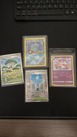 Wizards of the Coast 4-Card MTG & Pokemon Lot: Forest, Lumiose,  misty’s Seadra PreRelease