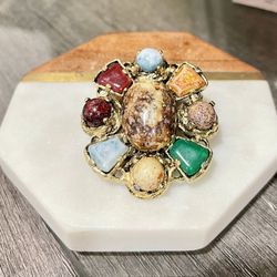 Vintage All Natural Semi-Precious Stone Brooch