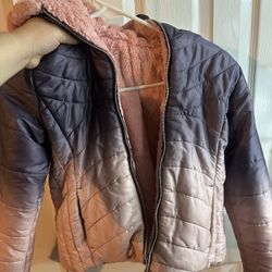 Girls' Reversible to Faux Fur Tie-Dye Hooded Jacket. 