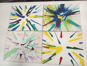 Set of 4 Abstract Spin Art Canvas Paintings