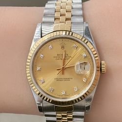 Rolex Preowned 36mm DateJust Factory Champagne Diamond Dial Model 16233