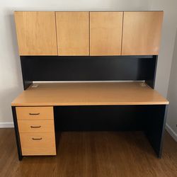 Techline Desk with Hutch and Rolling Cabinet