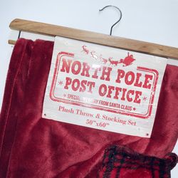 Burgundy Plush Throw & Stocking Set