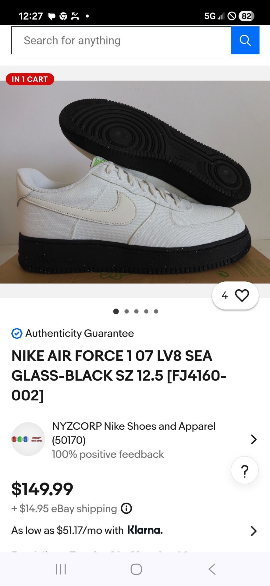 Sz 7 Nike air force 1s level eight sea glass black