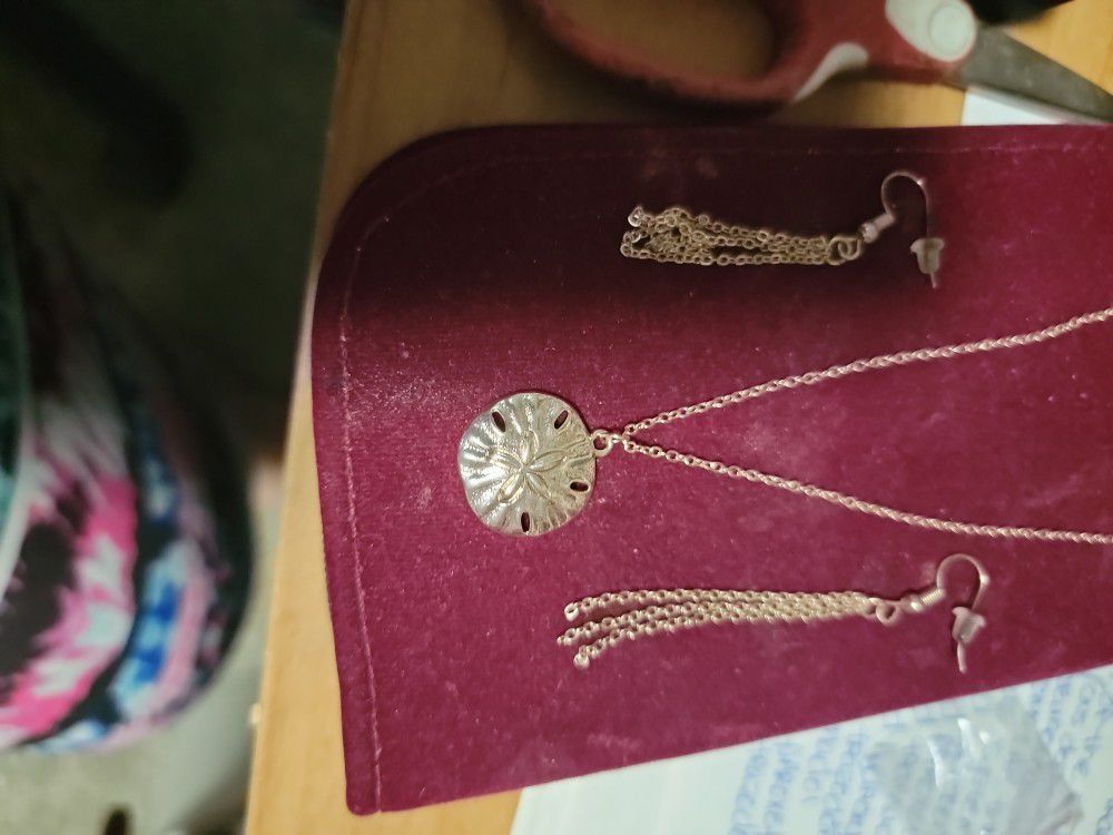 Stainless Steel Sand Dollar Necklace With Earring