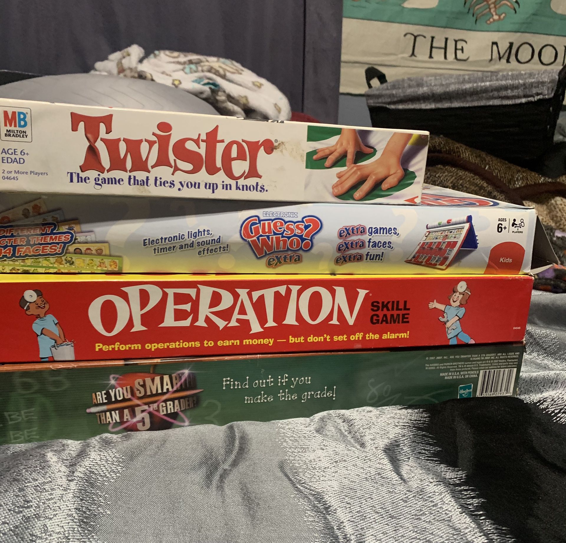 Board game bundle: Twister, Operation, Guess Who, Are you Smarter than a 5th Grader