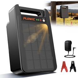 Solar Electric Fence Charger 10 Miles, 0.20J Solar Powered Fence Energizer with 5W Panel & 10400mAh Battery, Portable Electric Fence Kit for Livestock